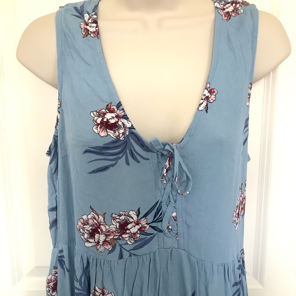 WT Xhilaration Sleeveless Indigo Blue Floral Dress M Corset Front Keyhole Back - Picture 2 of 8